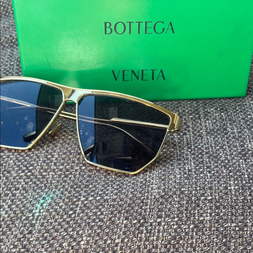 Bottega Veneta Gold Metal Frame Sunglasses with Black Lenses